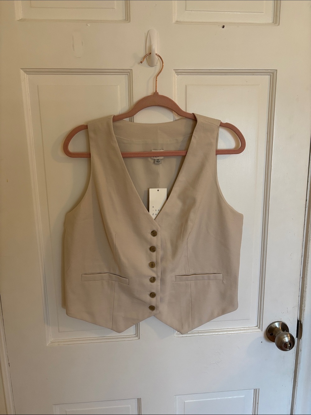 A New Day Beige Button-Front Vest Size Medium